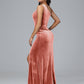 One Shoulder With Slit Plus Size Velvet Bridesmaid Dress