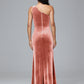 One Shoulder With Slit Plus Size Velvet Bridesmaid Dress