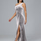 One Shoulder With Slit Plus Size Velvet Bridesmaid Dress