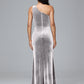 One Shoulder With Slit Plus Size Velvet Bridesmaid Dress