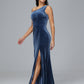 One Shoulder With Slit Plus Size Velvet Bridesmaid Dress