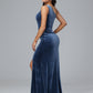 One Shoulder With Slit Plus Size Velvet Bridesmaid Dress