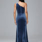 One Shoulder With Slit Plus Size Velvet Bridesmaid Dress