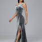 One Shoulder With Slit Plus Size Velvet Bridesmaid Dress