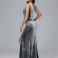 One Shoulder With Slit Plus Size Velvet Bridesmaid Dress