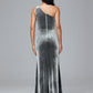 One Shoulder With Slit Plus Size Velvet Bridesmaid Dress