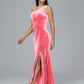 One Shoulder With Slit Plus Size Velvet Bridesmaid Dress