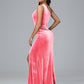One Shoulder With Slit Plus Size Velvet Bridesmaid Dress