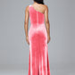 One Shoulder With Slit Plus Size Velvet Bridesmaid Dress