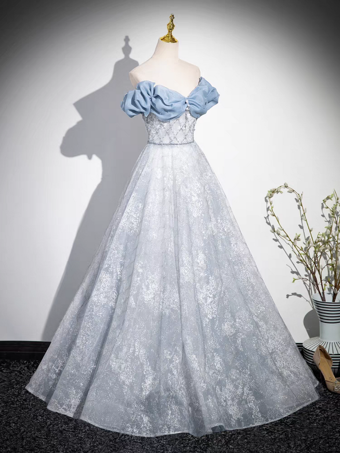 Ball Gown Sequins Ruffles Off-the-Shoulder Sleeveless Floor-Length Prom Dresses