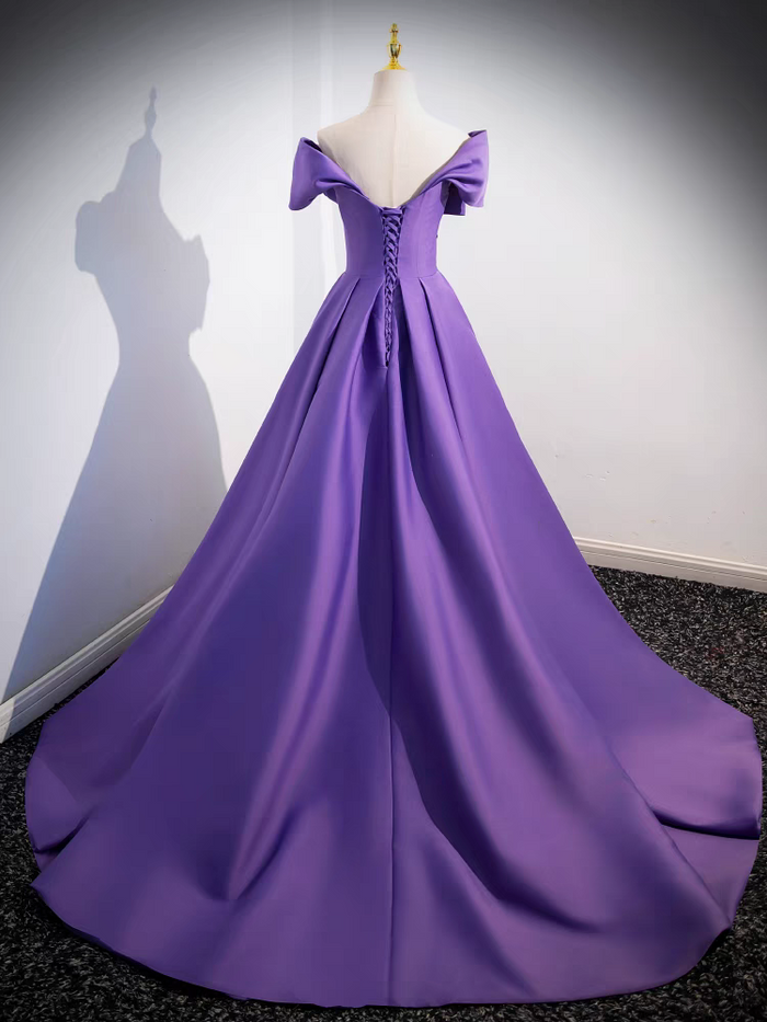 Long Purple Satin V-neck Ball Gowns Prom Dresses Off The Shoulder   cg11669 main image 0