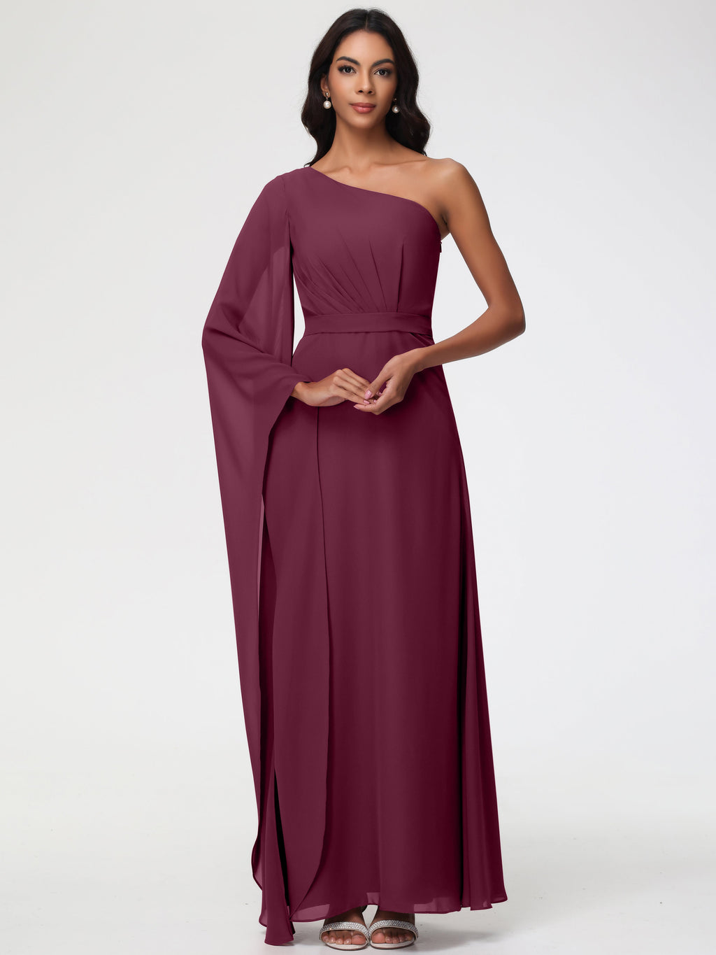 mulberry bridesmaid dresses S / With Slit Heaven V-Neck Dress  Elegant Formal Maxi Gown a refined choice for garden ceremonies and timeless bridal parties V Neck Short Sleeves Chiffon