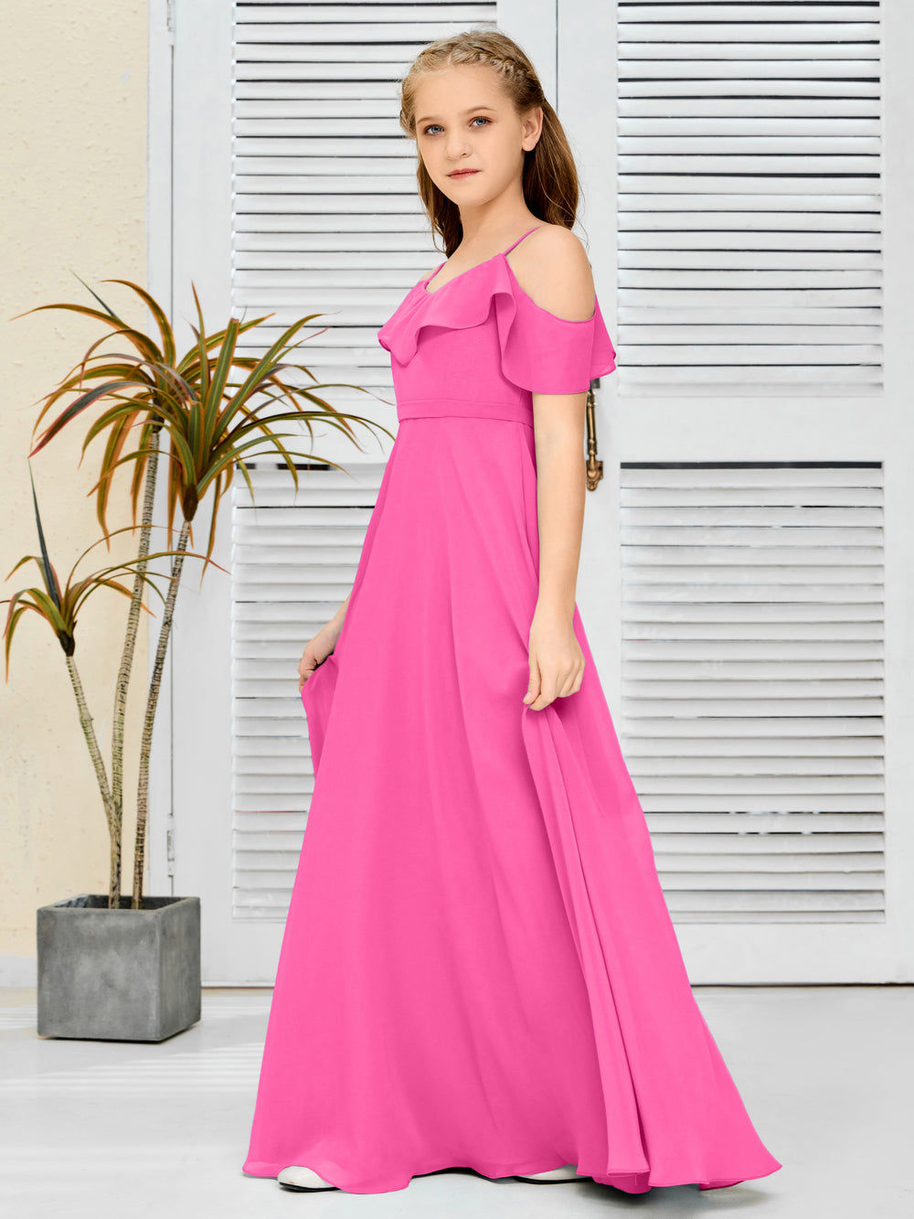 Halter Neck Sleeveless Long Chiffon Junior Bridesmaid Dress Sage