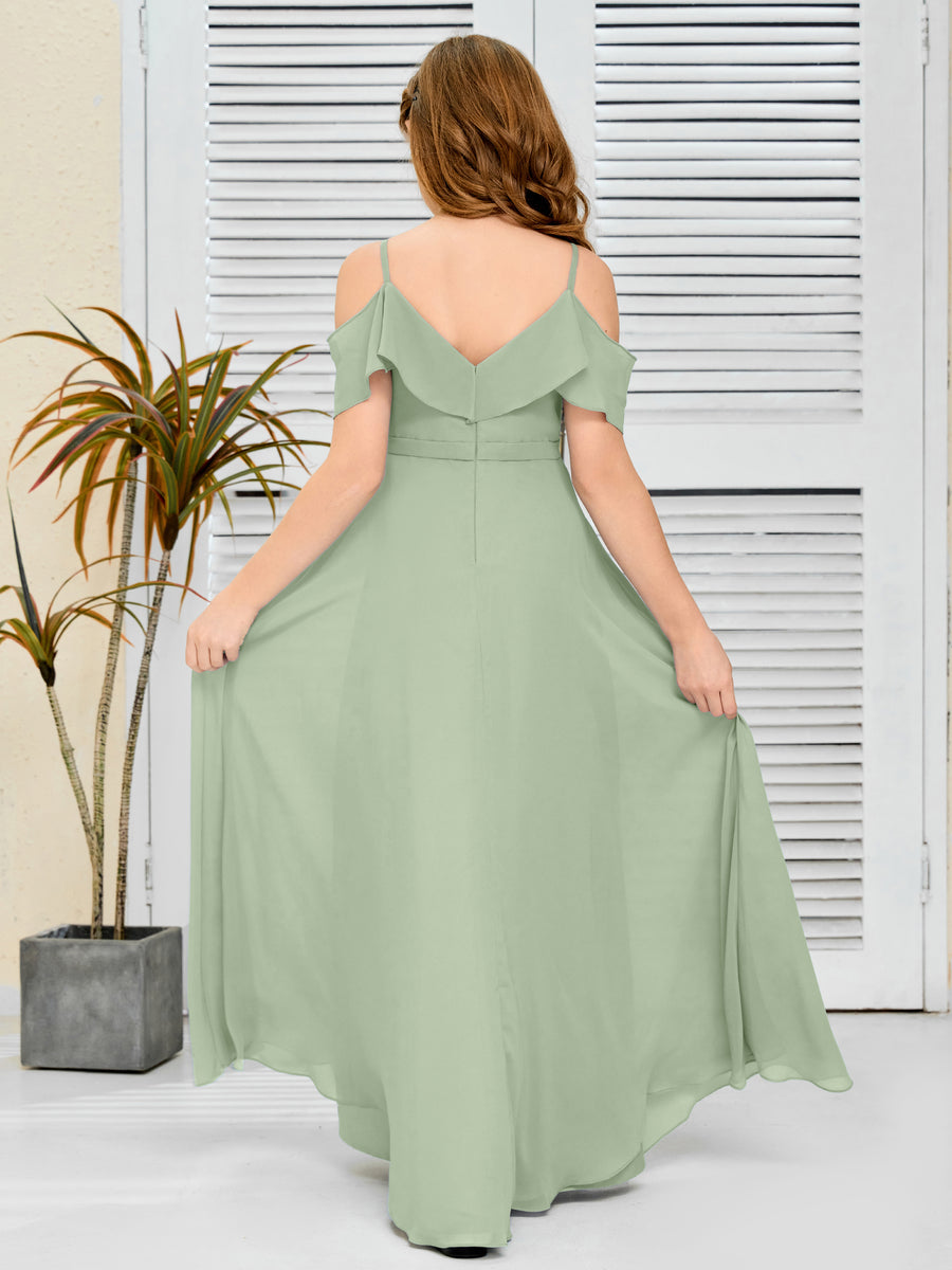 Flowy Chiffon A-Line Long Junior Bridesmaid Dresses Watermelon main image 1