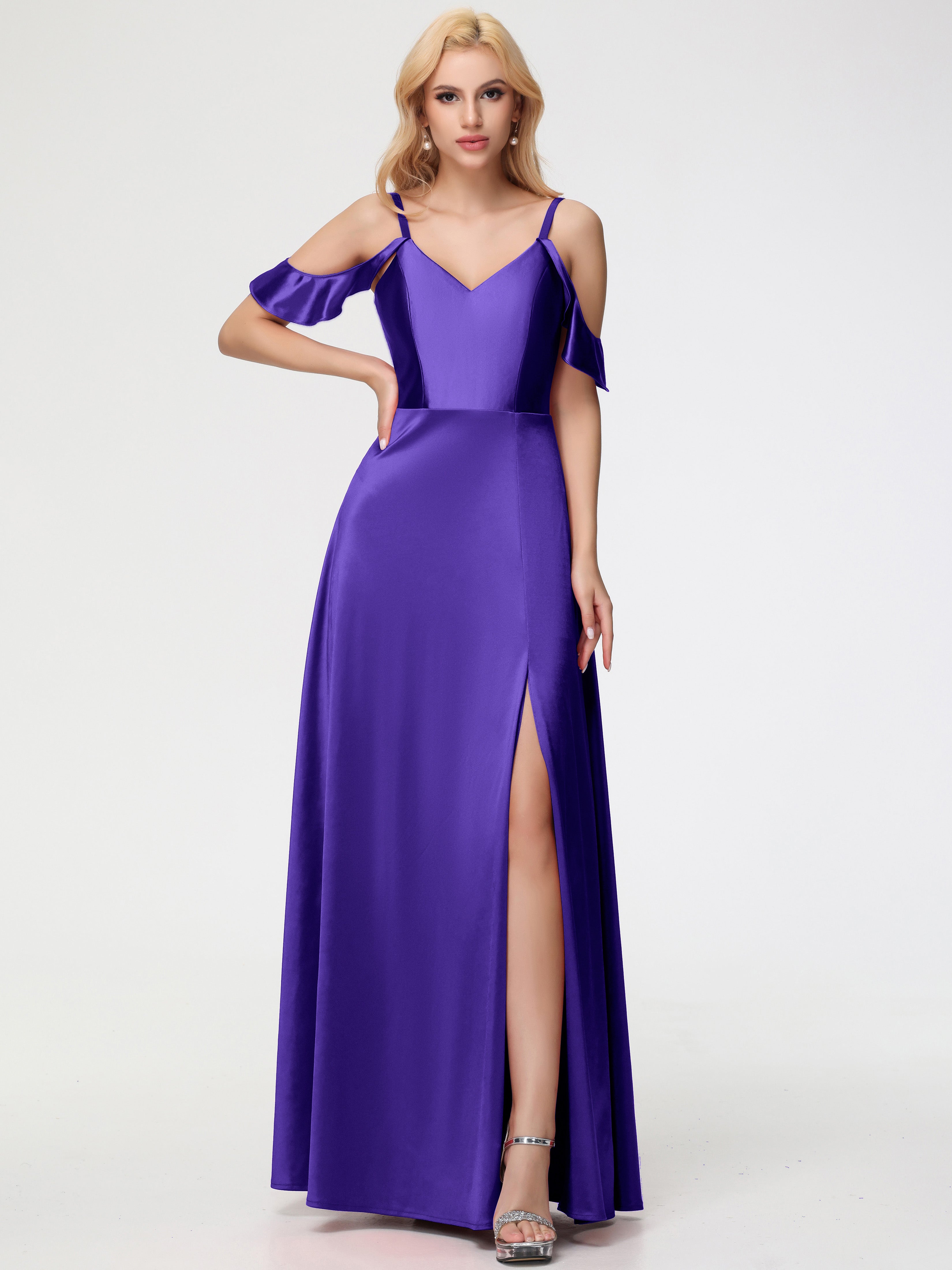Prom Stretch R Hemi Prom Dresses Regency A Line Off The Shoulder V-Neck Stretch Satin Prom