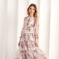 Romantic 3/4 Sleeves Floral Printed Tulle with Lace Trims Tea Length Prom Dresses