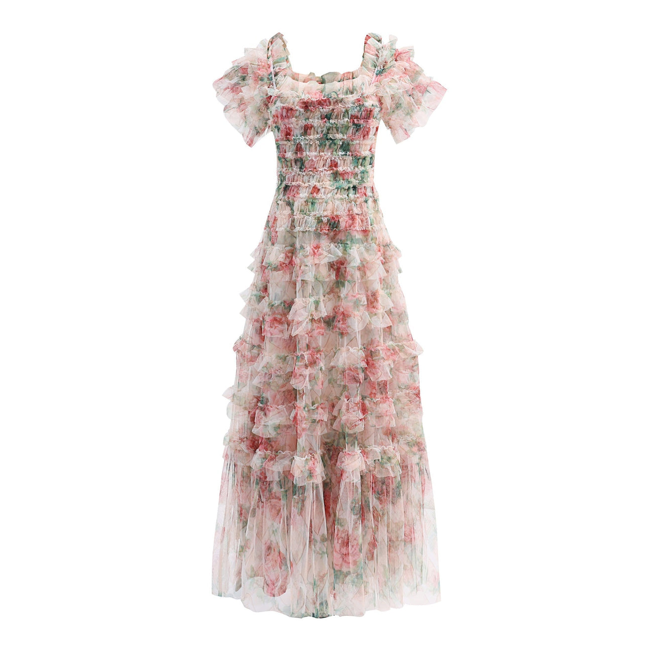 One Shoulder Ruffle Ruched Tulle Reception Dress main image 0