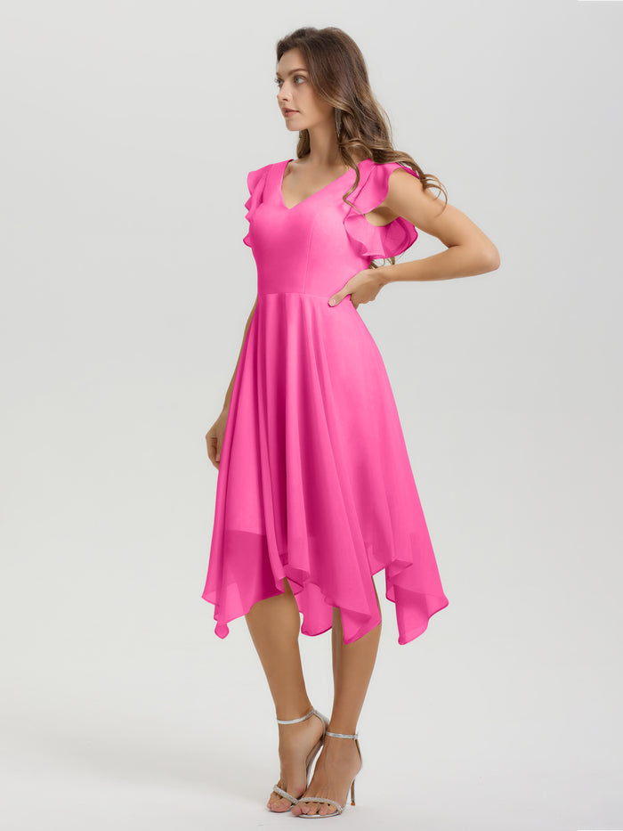 V-neck Appliqued 3/4 Sleeves Asymmetrical Dress Azalea main image 1
