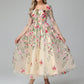 Long Sleeves Floral Lace Tea Length Mother of the Bride Dress
