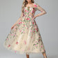 Long Sleeves Floral Lace Tea Length Mother of the Bride Dress