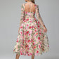 Long Sleeves Floral Lace Tea Length Mother of the Bride Dress