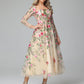 Long Sleeves Floral Lace Tea Length Mother of the Bride Dress