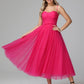 Chic Spaghetti Straps Tulle Tea Length Prom Dresses