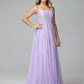 Spaghetti Straps Lace Appliques Tulle Long Prom Dresses