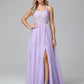 Spaghetti Straps Lace Appliques Tulle Long Prom Dresses