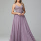 Spaghetti Straps V Neck Lace Appliques Tulle Prom Dresses