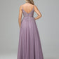 Spaghetti Straps V Neck Lace Appliques Tulle Prom Dresses