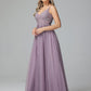 Spaghetti Straps V Neck Lace Appliques Tulle Prom Dresses