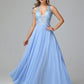 Spaghetti Straps V Neck Lace Appliques Chiffon Prom Dresses