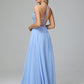 Spaghetti Straps V Neck Lace Appliques Chiffon Prom Dresses