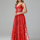 V Neck Spaghetti Straps Lace Appliques Prom Dresses