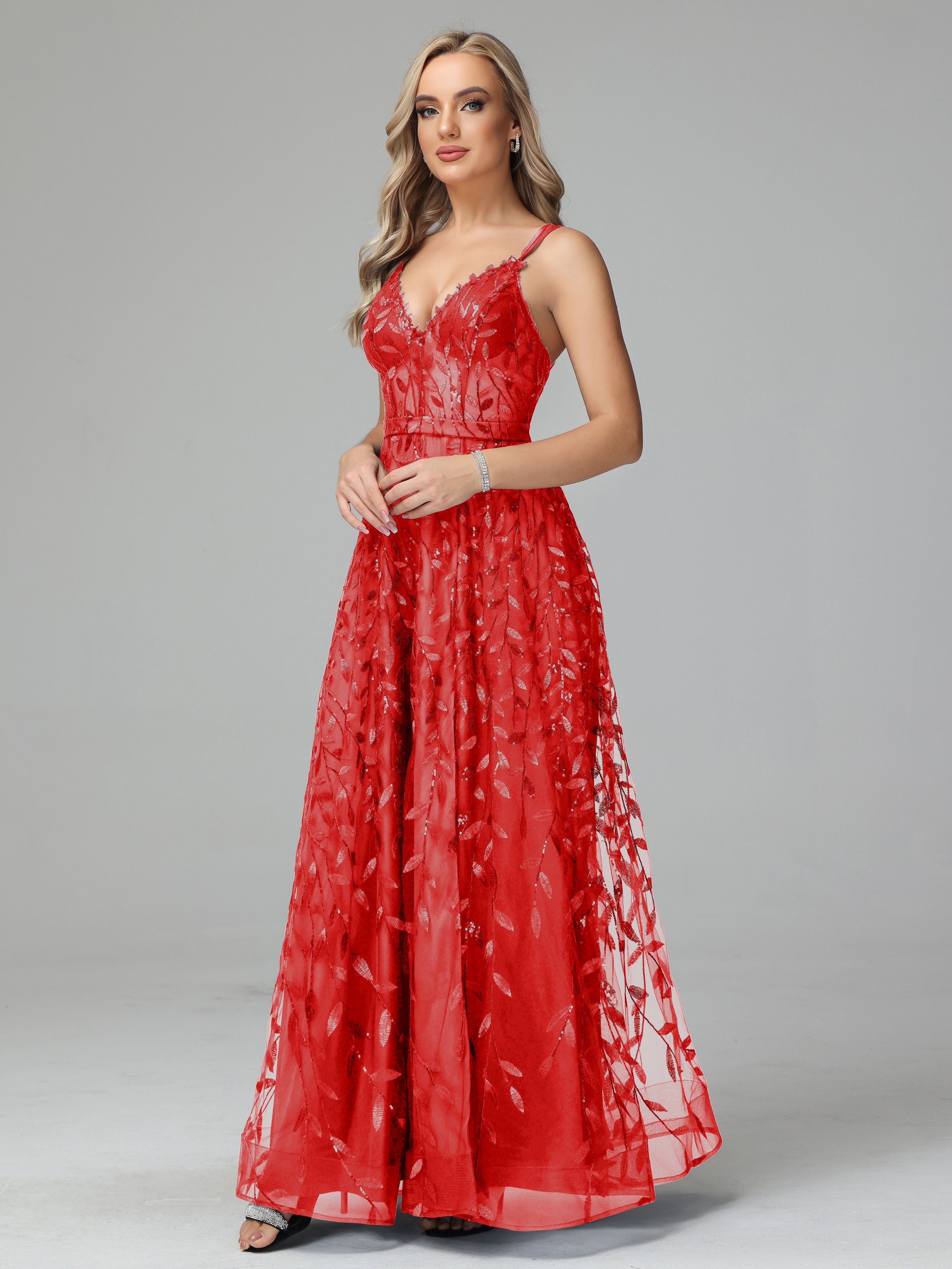 V Neck Spaghetti Straps Lace Appliques Mother of the Bride Dresses
