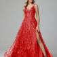 V Neck Spaghetti Straps Lace Appliques Prom Dresses