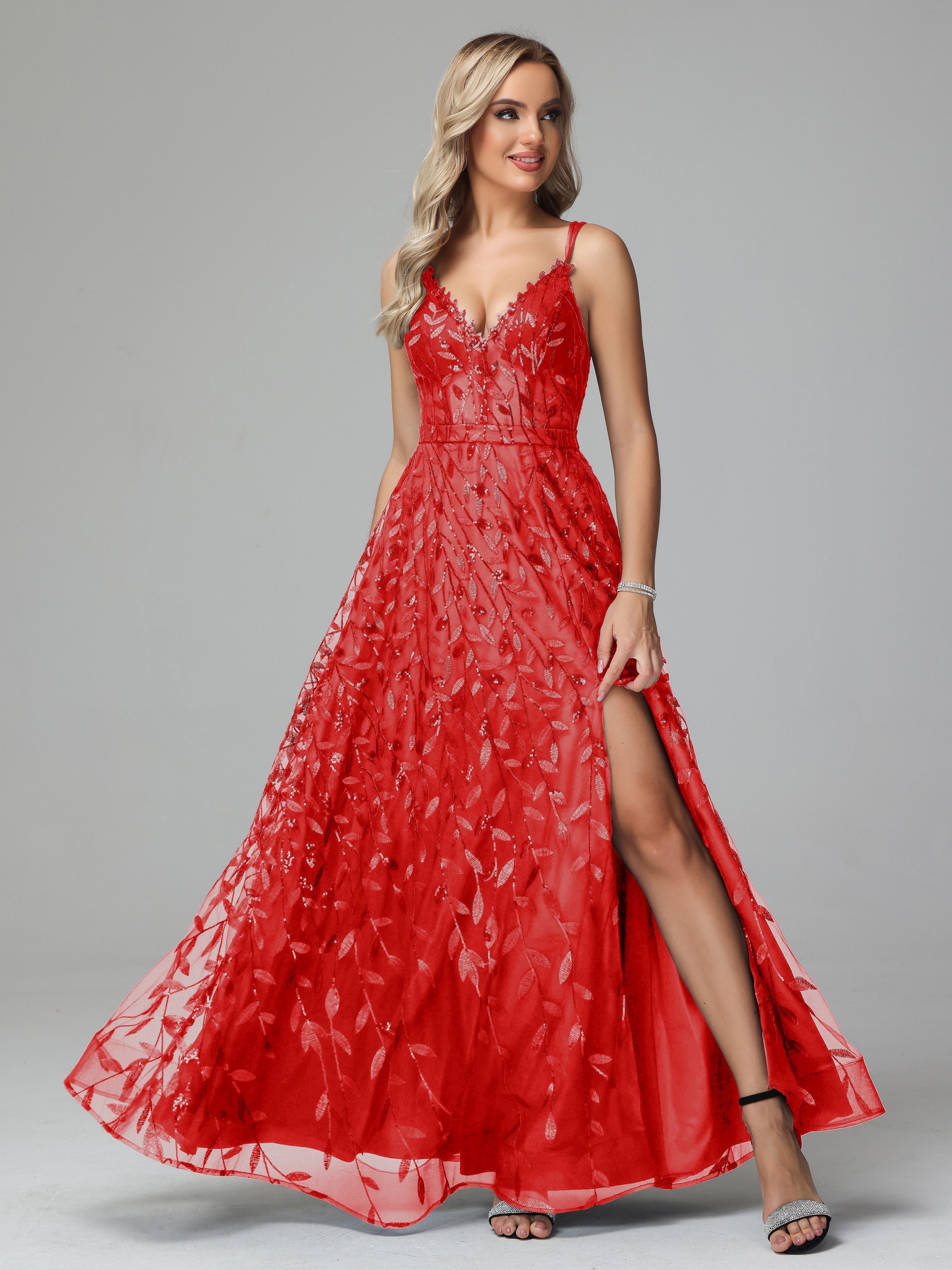 V Neck Spaghetti Straps Lace Appliques Mother of the Bride Dresses