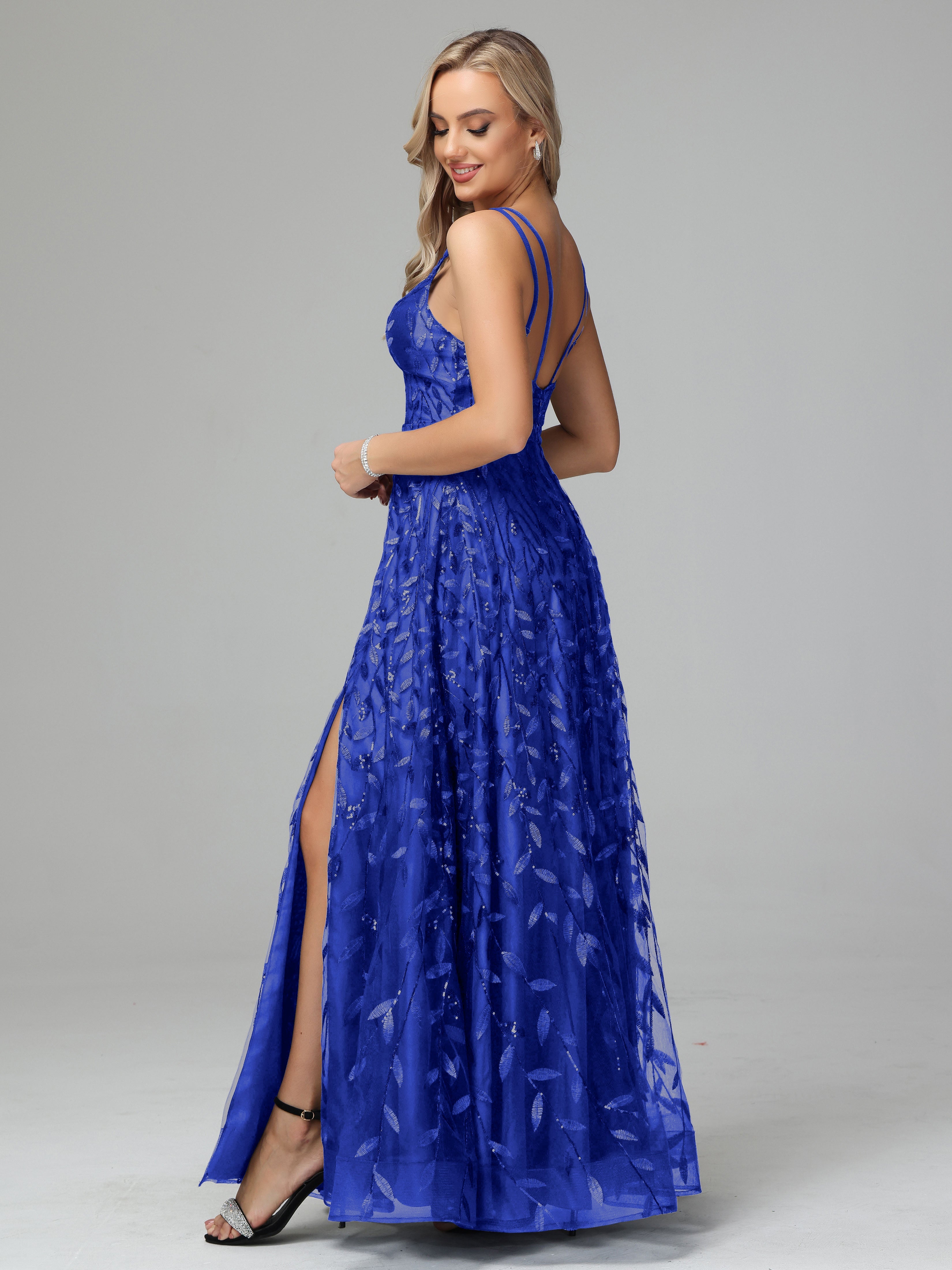V Neck Spaghetti Straps Lace Appliques Mother of the Bride Dresses