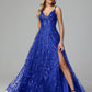 V Neck Spaghetti Straps Lace Appliques Prom Dresses
