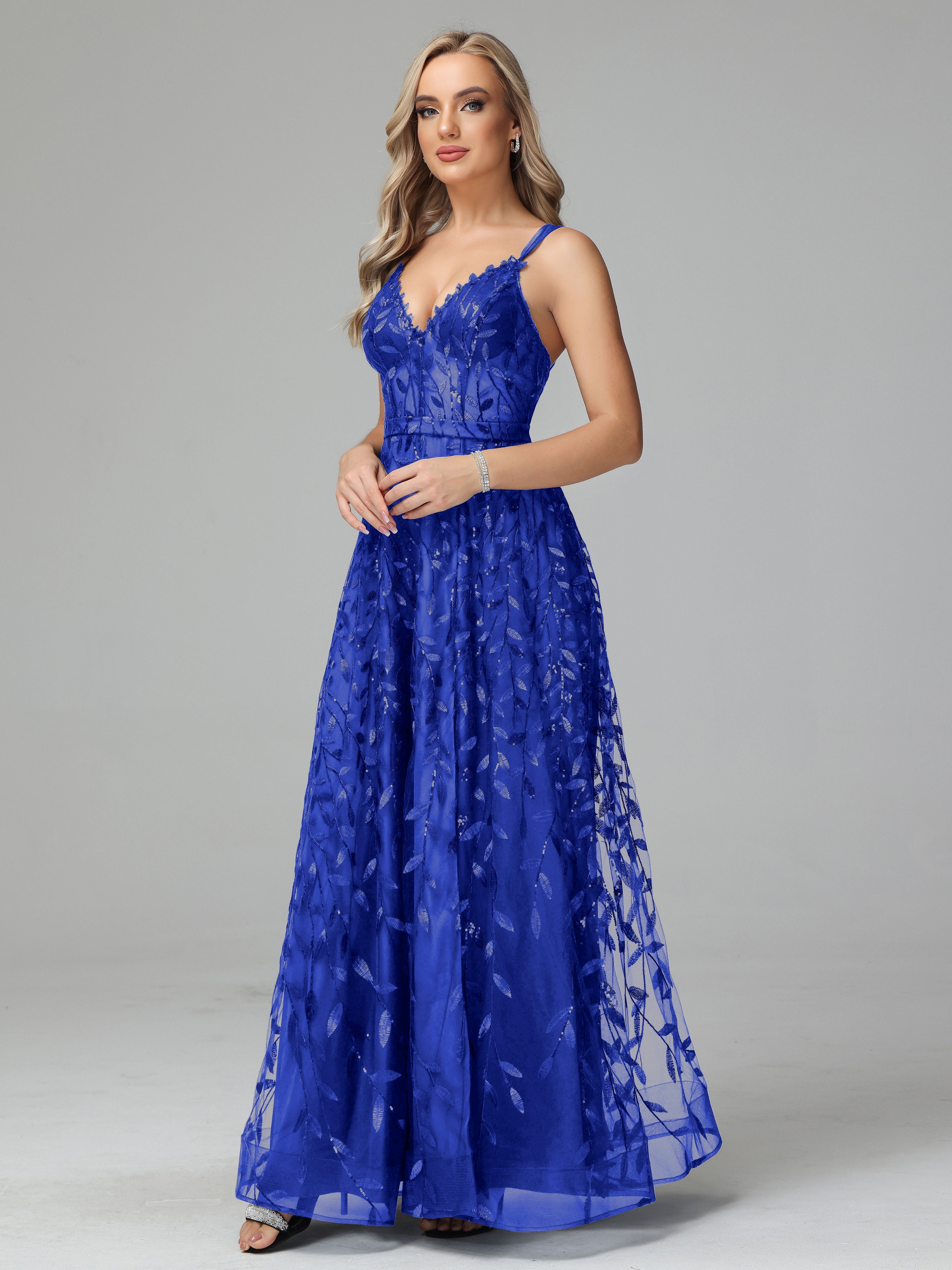 V Neck Spaghetti Straps Lace Appliques Mother of the Bride Dresses