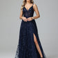 V Neck Spaghetti Straps Lace Appliques Prom Dresses