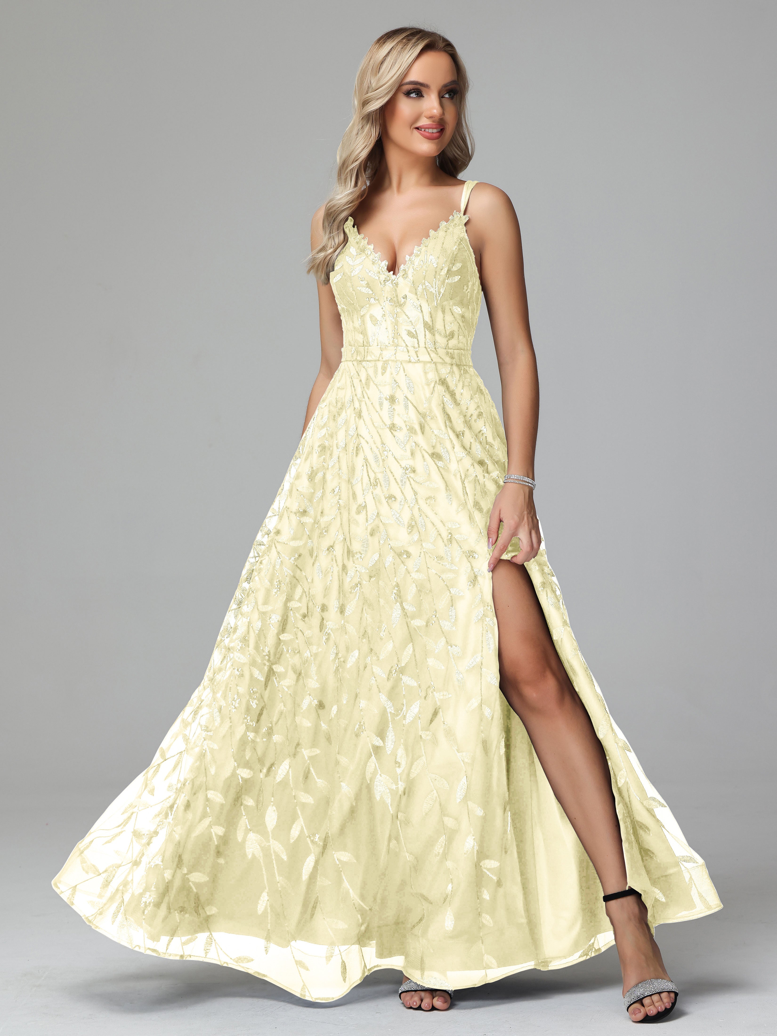 V Neck Spaghetti Straps Lace Appliques Mother of the Bride Dresses