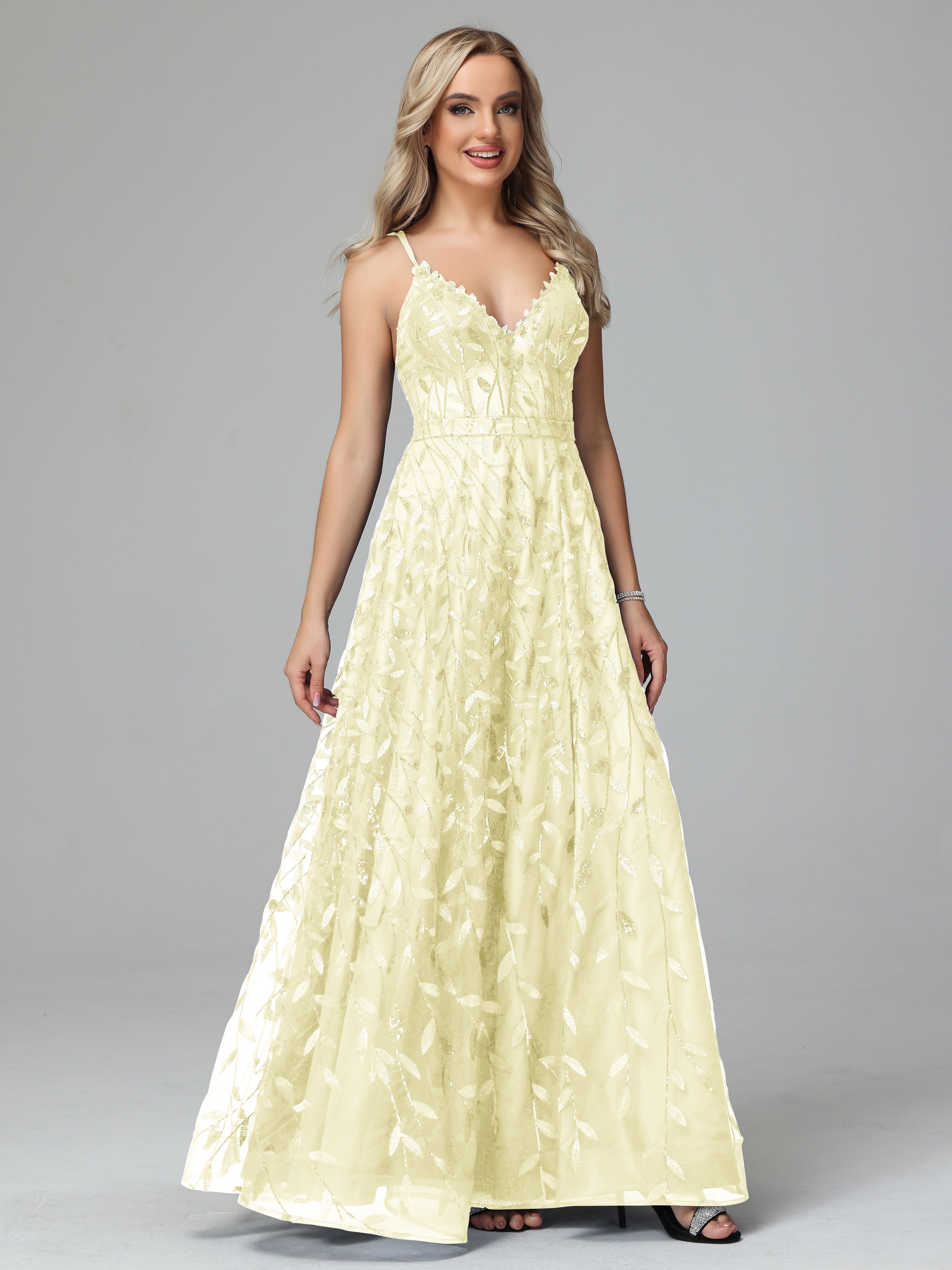 V Neck Spaghetti Straps Lace Appliques Mother of the Bride Dresses