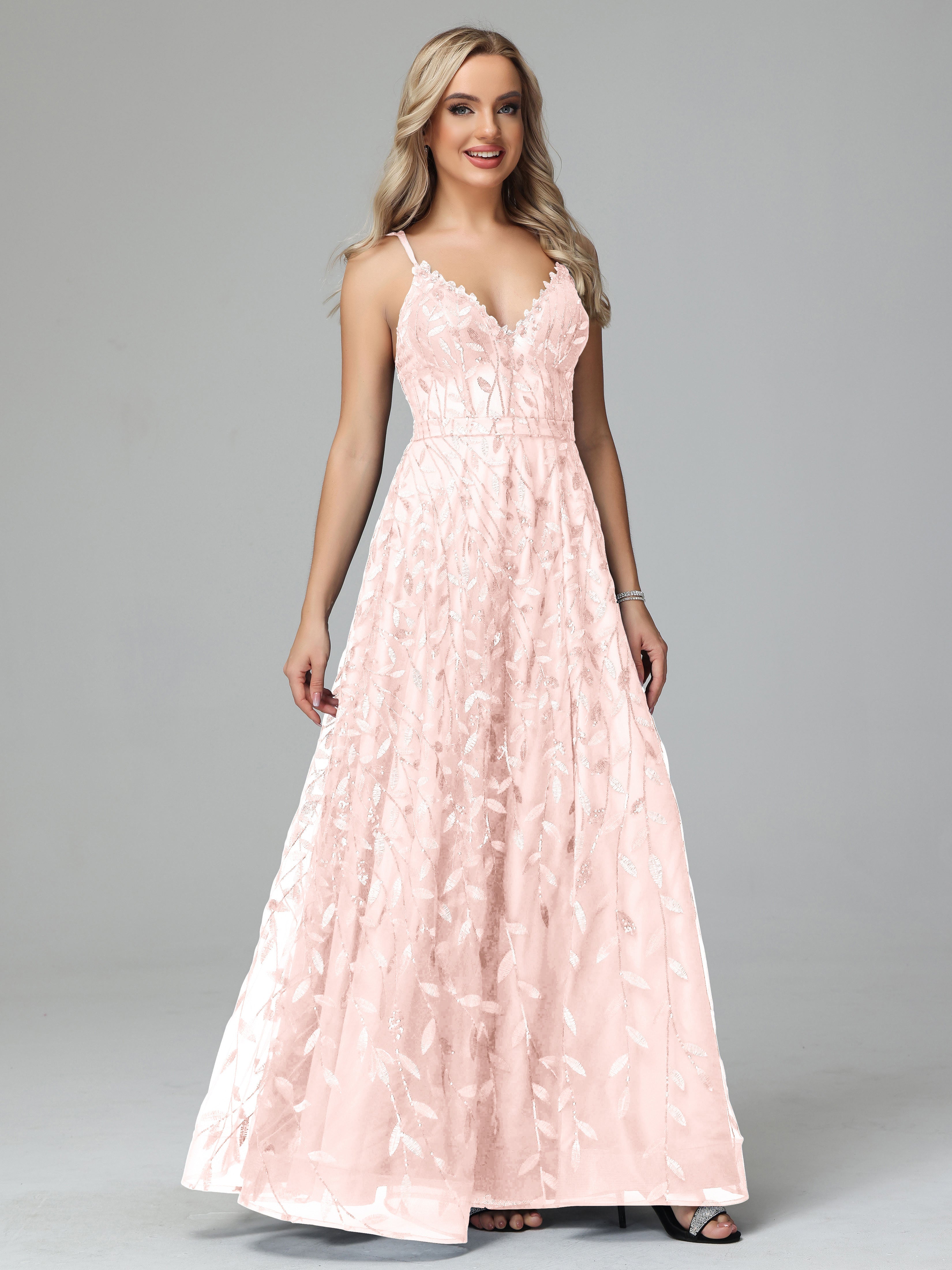 V Neck Spaghetti Straps Lace Appliques Mother of the Bride Dresses