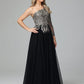 One Shoulder Long Sleeves  Lace Appliques Tulle Prom Dresses