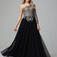 One Shoulder Long Sleeves  Lace Appliques Tulle Prom Dresses