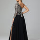One Shoulder Long Sleeves Lace Appliques Tulle Mother of the Bride Dresses