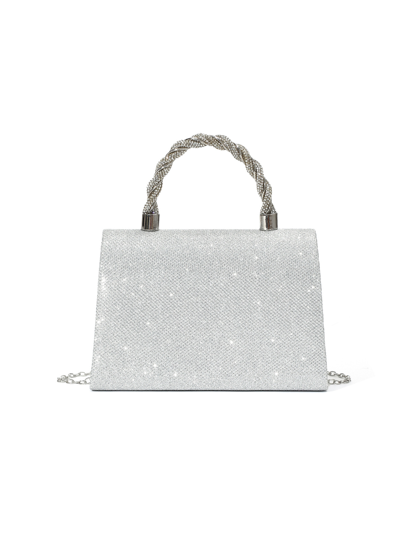 Silver Glitter Twill Knitting Rope Handle Evening Bag Clutch Bag