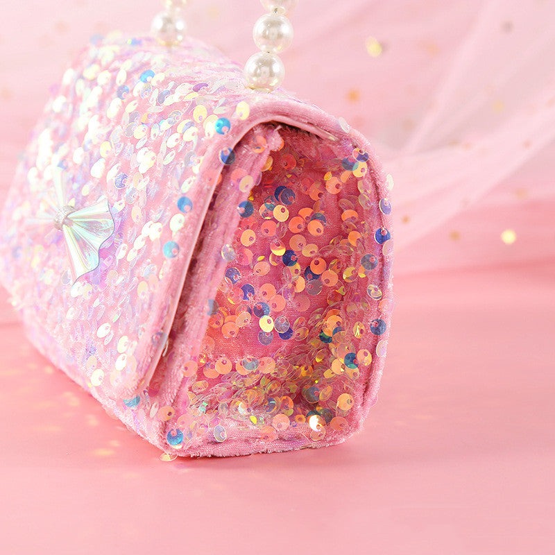 Cute Sequins Pearls Handbag With Bow Knot